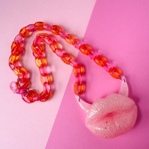 Pink sexy lips necklace